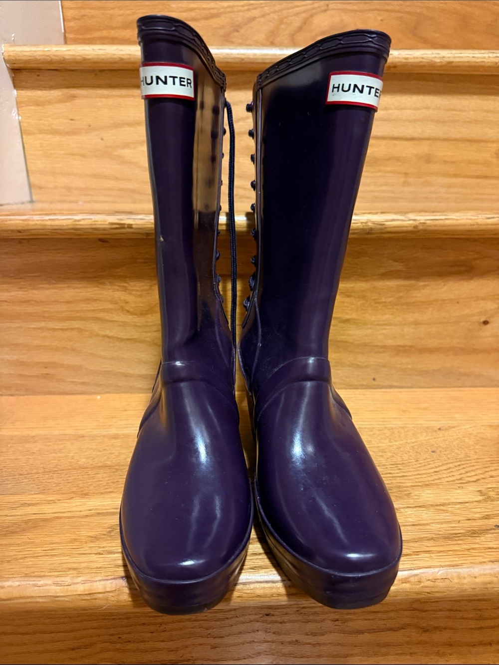Hunter Purple Gloss Lace-Back Rain Boots